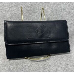 Vintage Amity Leather Trim‎ Clutch Wallet Navy Women's Cowhide Coin Pouch